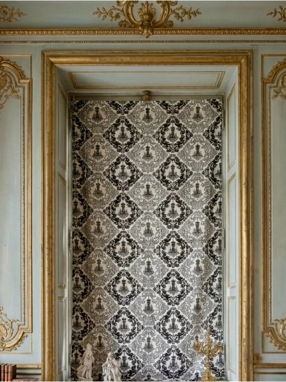 Black White Chandelier Damask Cotton Curtain Panels - Pair of 2